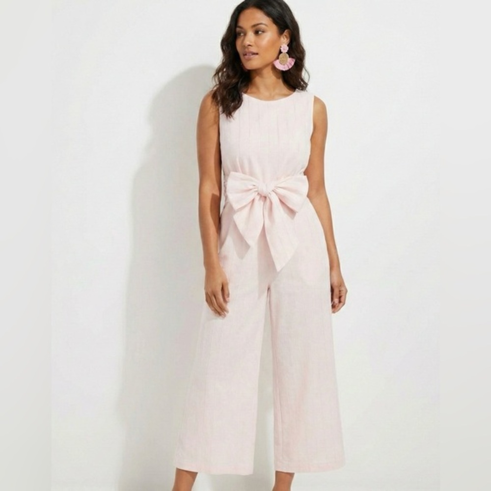 Vineyard Vines Pale Pink Wide-Leg Bow Jumpsuit
